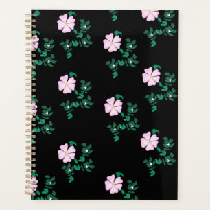 Agenda Rosa Selvagem - Padrão Floral no Fundo Negro