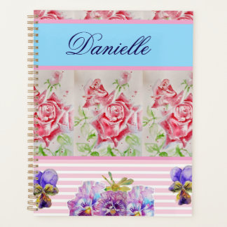 Agenda Rosa Vermelha Shabby Chic Rosas Aquarela Rosa Azul