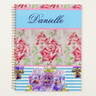 Agenda Rosa Vermelha Shabby Chic Rosas Aquarela Rosa Azul
