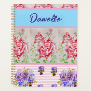 Agenda Rosa Vermelha Shabby Chic Rosas Aquarela Rosa Azul