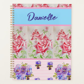 Agenda Rosa Vermelha Shabby Chic Rosas Aquarela Rosa Azul