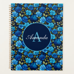 Agenda Rosas Azuis Elegantes Padrão Floral Foto Monograma