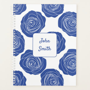 Agenda Rosas azuis no Script de Padrão Floral White_