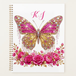 Agenda Rosas Borboleta Rosa Dourado Design Personalizado