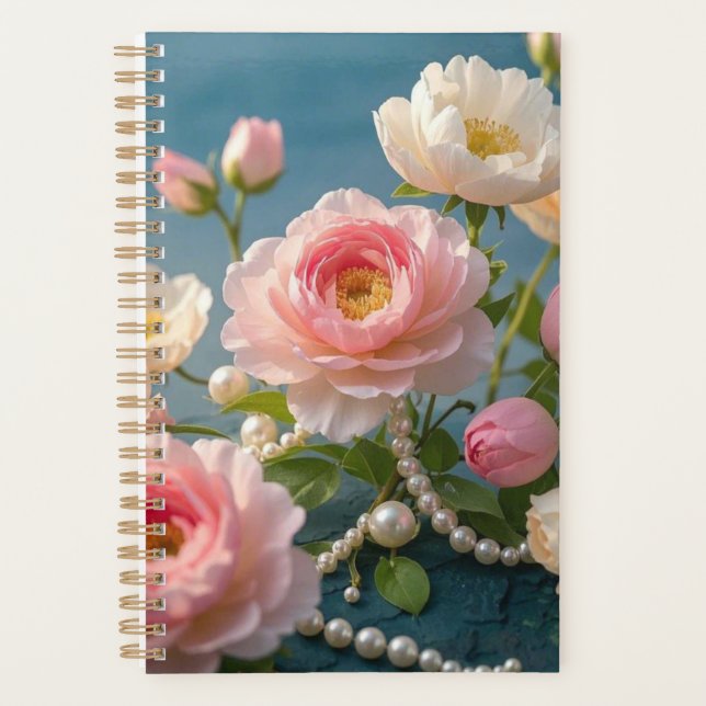 Agenda Rosas claro esmagadoras com pérolas (Frente)
