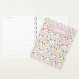 Agenda Rosas cor-de-rosa-chic - Bolinhas Azuis-Céu e Bran