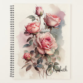 Agenda Rosas Cor-de-Rosa em Aquarela 