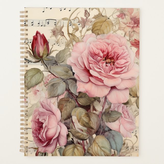 Agenda Rosas de Aquarelas Florais Rosa (Frente)