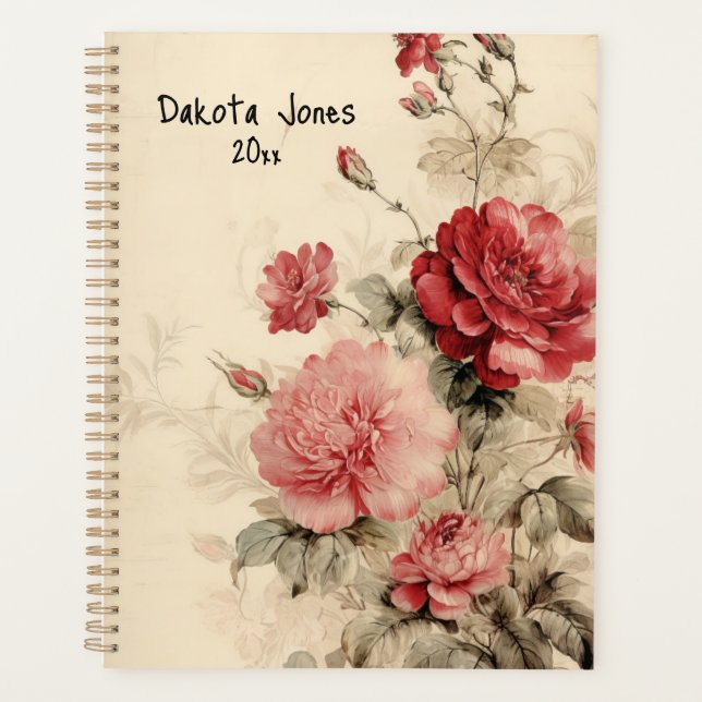 Agenda Rosas de Aquarelas Vermelhos e Rosa (Frente)