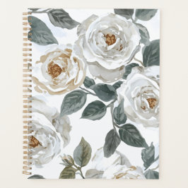 Agenda Rosas de Jardim | Floral Vintage em Aquarela Branc