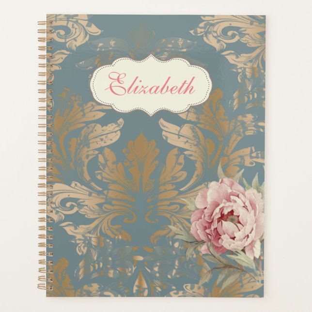 Agenda Rosas Douradas Elegantes e Chiques em Damascado (Frente)