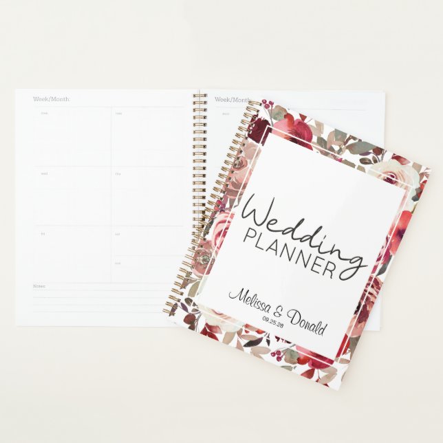 Agenda Rosas Florais Vermelho Rubor Casamento (Exibição)