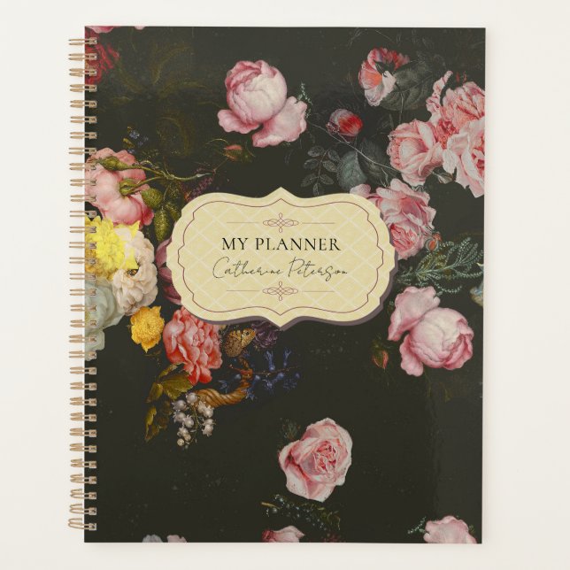 Agenda Rosas Quadradas Flóridas Rosa Quadradas Elegantes  (Frente)