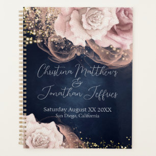 Agenda Rosas Românticos de Aquarela no Casamento Azul Moo