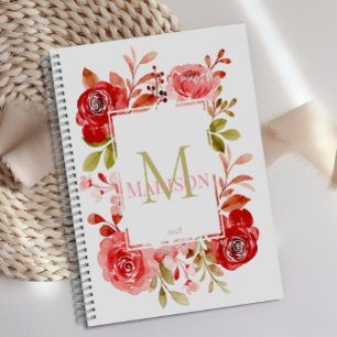 Agenda Rosas Vermelhas Blush Botânico Floral Monograma Pl