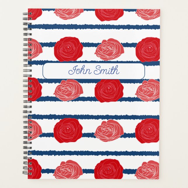Agenda Rosas vermelhas com Script de Padrão Floral de Str (Frente)