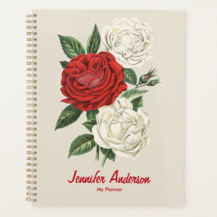 Agenda Rosas Vermelhas e Brancas Floral Seu Nome Diário S