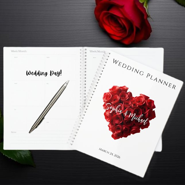 Agenda Rosas Vermelhas em Forma de Coração-Casamento (Heart Shaped Red Roses-Wedding Planner)
