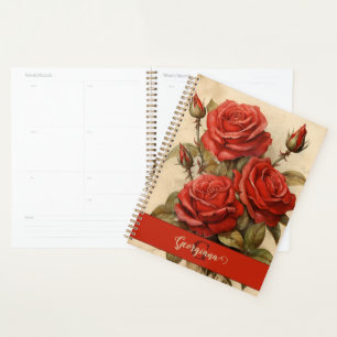 Agenda Rosas vermelhas Florais Personalizadas Vintage Wat