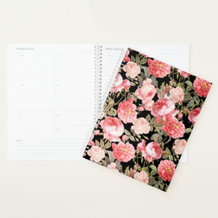 Agenda Rosas vitorianos cor-de-rosa no padrão preto