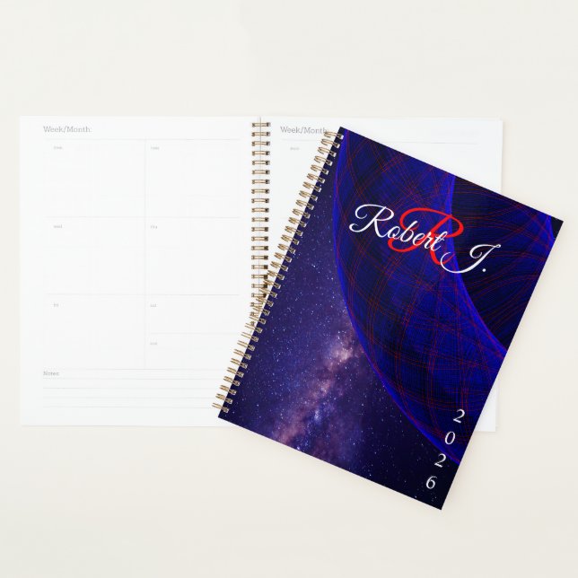 Agenda Roscas Azuis No Espaço Planner Geométrico (Exibição)