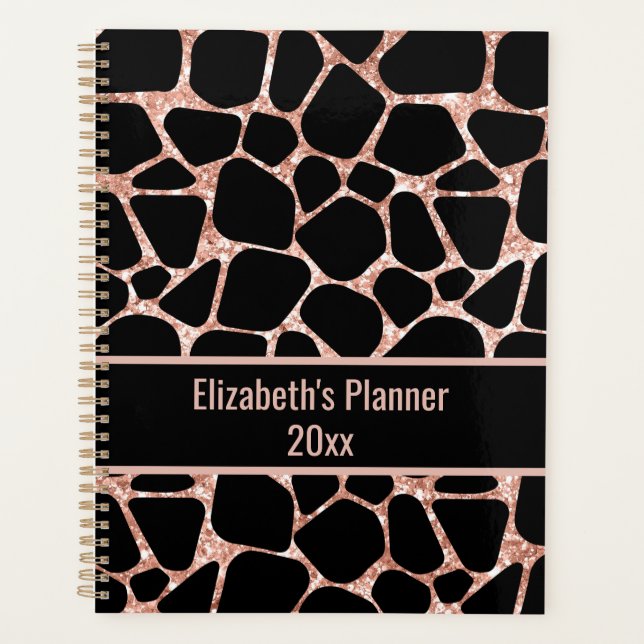 Agenda Rose Gold & Black Animal Print Personalized (Frente)