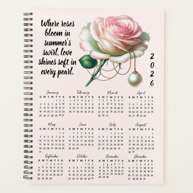 Agenda Rose & Pearl June Verse – 2026 Full-Year Planner (Frente)