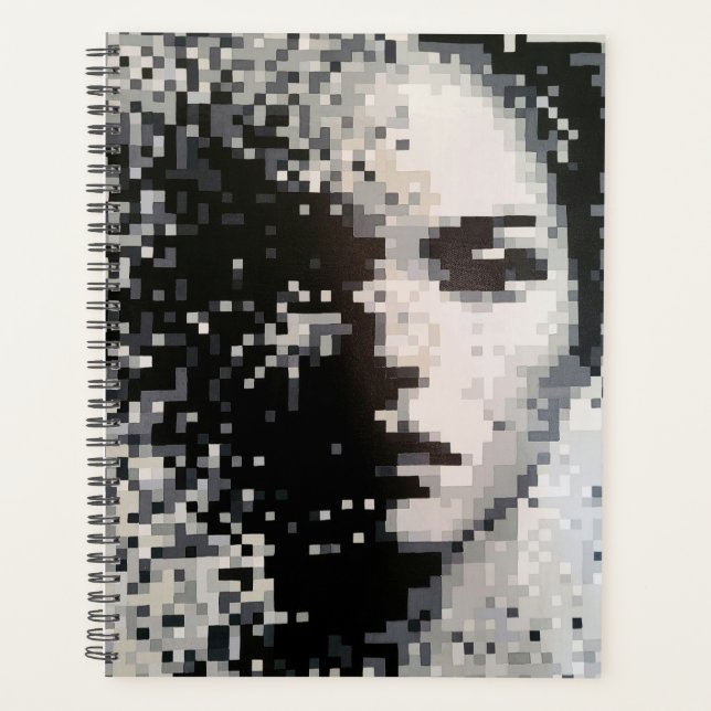 Agenda Rosto em pixel art preto e branco (Frente)