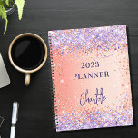 Agenda Roteiro de brilho violeta roxa rosa de laranja 202<br><div class="desc">Um fundo de gradiente laranja e rosa dourado. Decorado com rosa dourado e violeta,  brilho falso colorido de lavanda. Personalize e adicione um título e um nome. O nome é escrito com uma escrita moderna,  aparência de assinatura.</div>