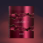Agenda Roteiro de mármore do agate metal ouro borgonha 20<br><div class="desc">Borgonha,  metal-dourado e agato,  impressão de pedra-mármore como fundo. Personalize e adicione seu nome. O nome é escrito com um moderno estilo escrito à mão.</div>