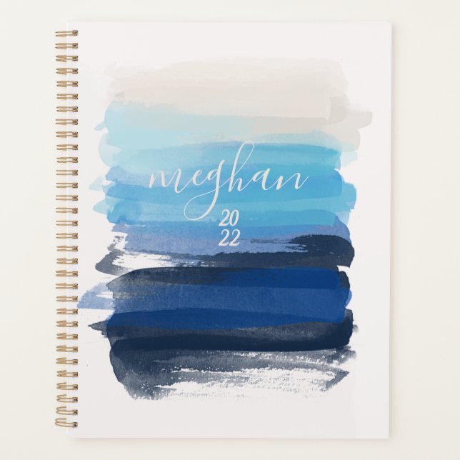 Agenda Roteiro de Monograma de Aquarela Azul Oceano  (Frente)