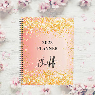Agenda Roteiro dourado rosa de laranja - glam 2023