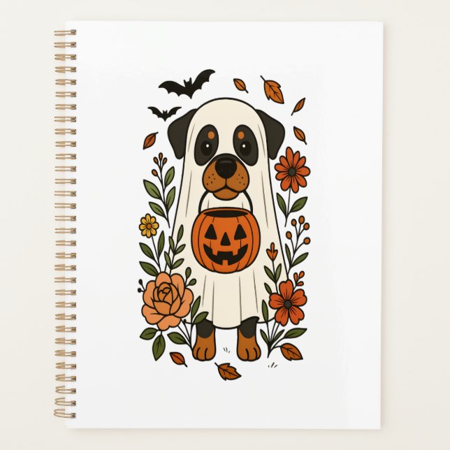 Agenda Rottweiler de Halloween com Flores (Frente)