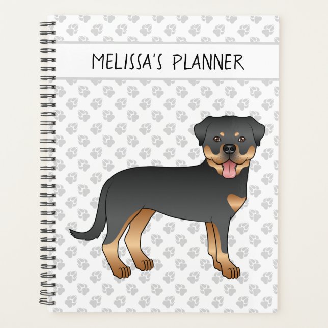 Agenda Rottweiler Preto e Castanho Cachorro de Desenho An (Frente)