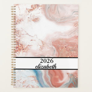 Agenda Rótulo de nome floral em preto empoeirado e dourad