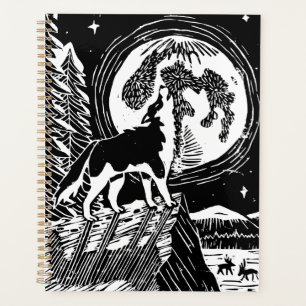 Agenda Rouco de Howling Preto e Branco no Linocut da Noit
