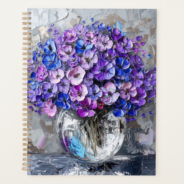 Agenda Roxo Azul e Cinza Floral (Frente)