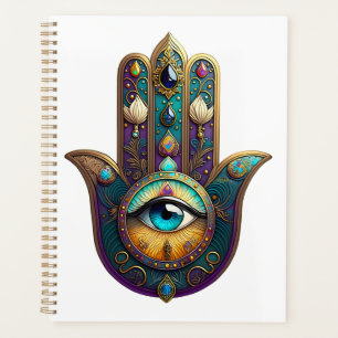 Agenda Roxo Dourado Verde Água Hamsa c/ Terceiro Olho Tur