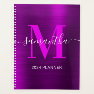 Agenda Roxo Magenta Metálico Assinatura Monograma