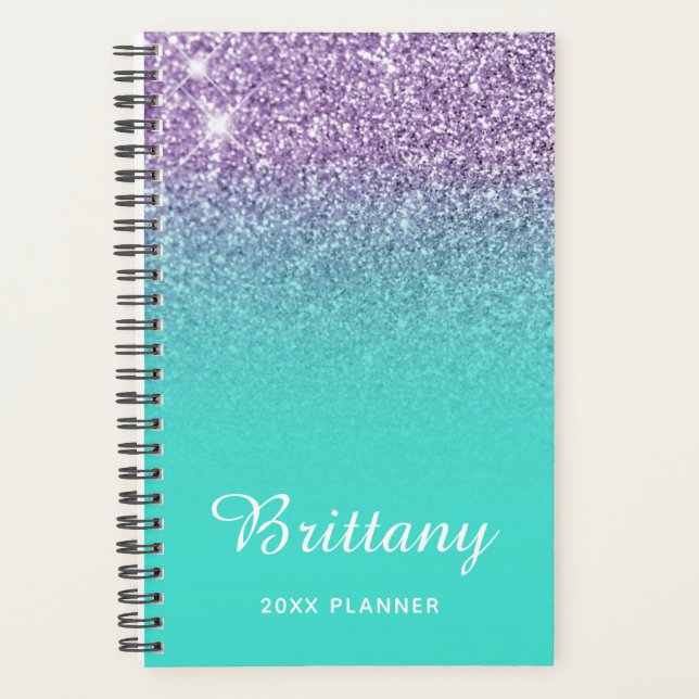 Agenda Roxo Turquesa Brilho Ombre Personalizado (Frente)