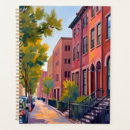 Agenda Rua da Cidade de Brownstone | Aquarela de Tijolo d