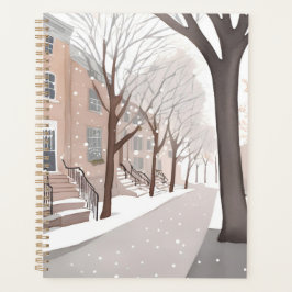 Agenda Rua de Brownstone | Aquarela de Inverno Nevado