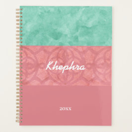 Agenda Ruddy Pink Batik And Blue Watercolor Name and Year