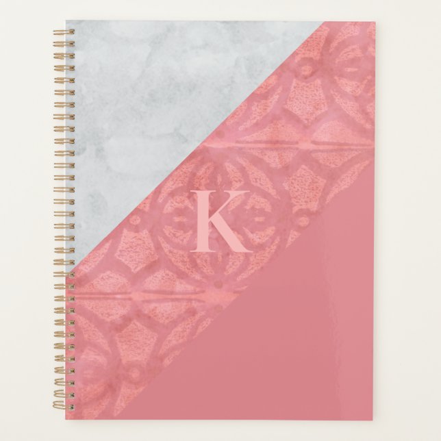 Agenda Ruddy Pink Batik E Cinza Watercolor Letra (Frente)