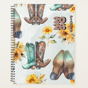 Agenda Russo Cowboy Boots and Sunflower Watercolor