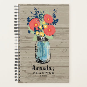 Agenda Rustic Barn Wood Coral Gerber Daisy Mason Jar