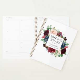 Agenda Rustic Floral Marinho Azul Borgonha Vermelha Dou