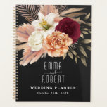 Agenda Rustic Floral Wedding Planner<br><div class="desc">Livro de núpcias russo,  boho,  elegante e romântico negro,  burgundy e terracotta com flores de aquarela adoráveis e grama de pampas.</div>