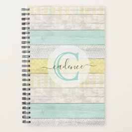 Agenda Rustic Mint & Yellow Boho Geo Modern Personalizado