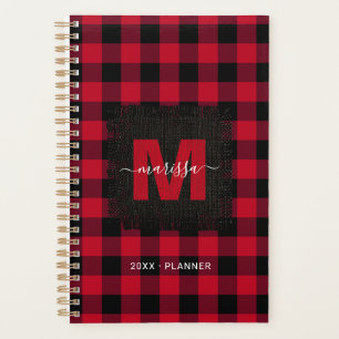Agenda Rustic Red Buffalo Xadrez Monograma Name 2022